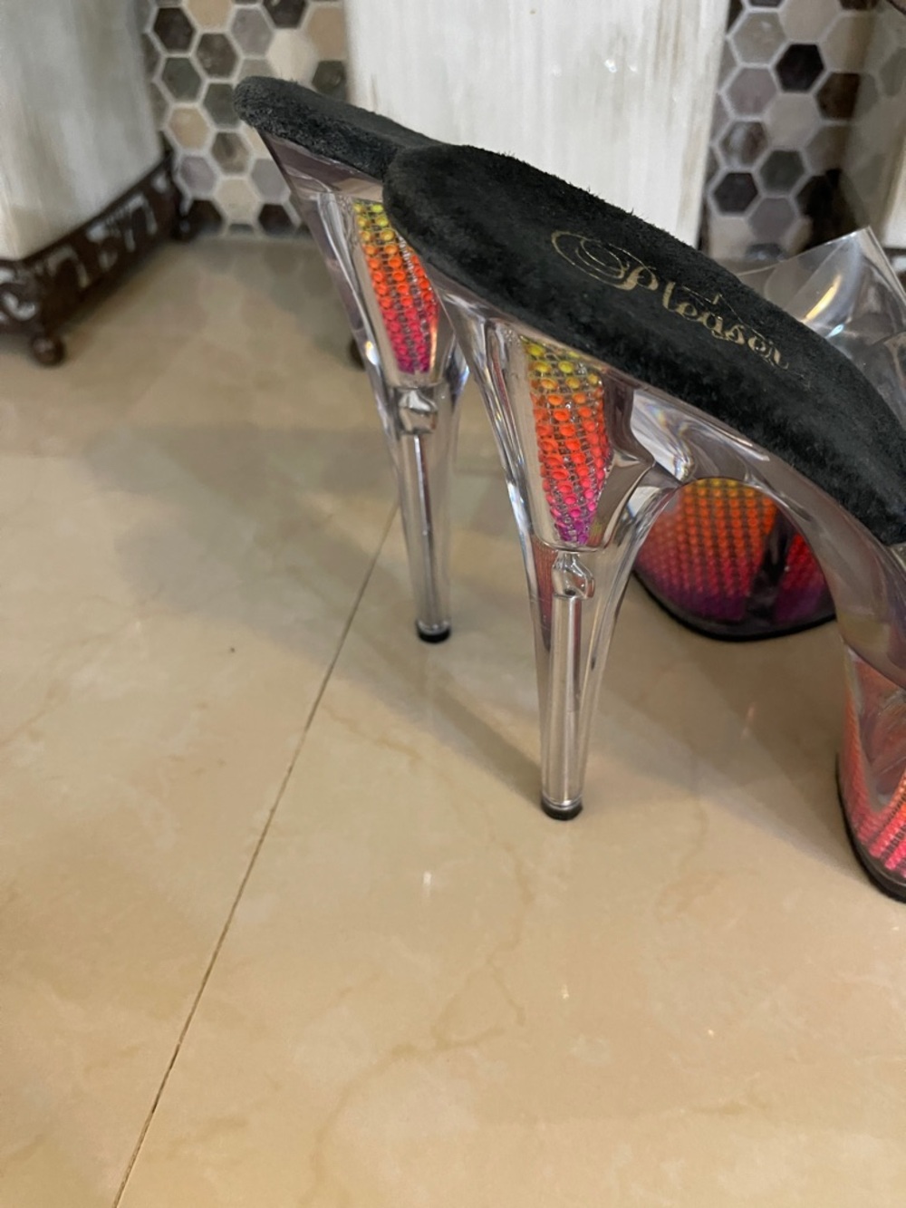 Pleaser Adore 701SRS Clear platform Heels in Rainbow size 11 - Picture 3 of 11